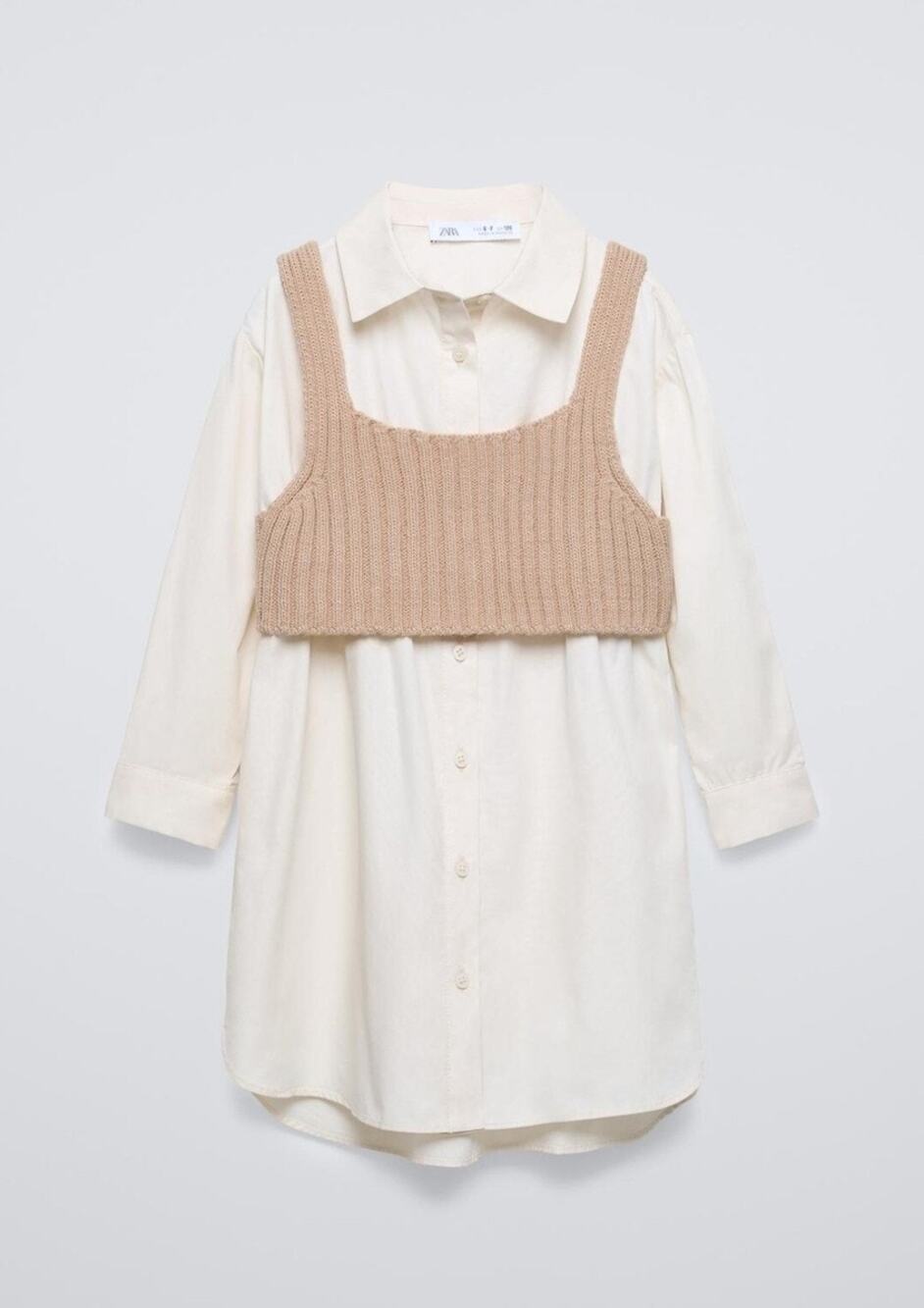 Zara Girls Layered Shirt Dress with Knit Overlay 8-9Y